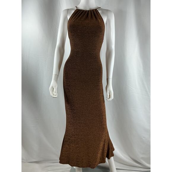 Misha 'Greta' Brown Nylon Dress Size S - Picture 2 of 4